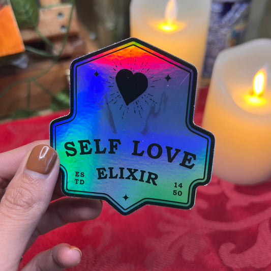 Self Love Elixir - Holographic Sticker - Potion Label (3 inches)